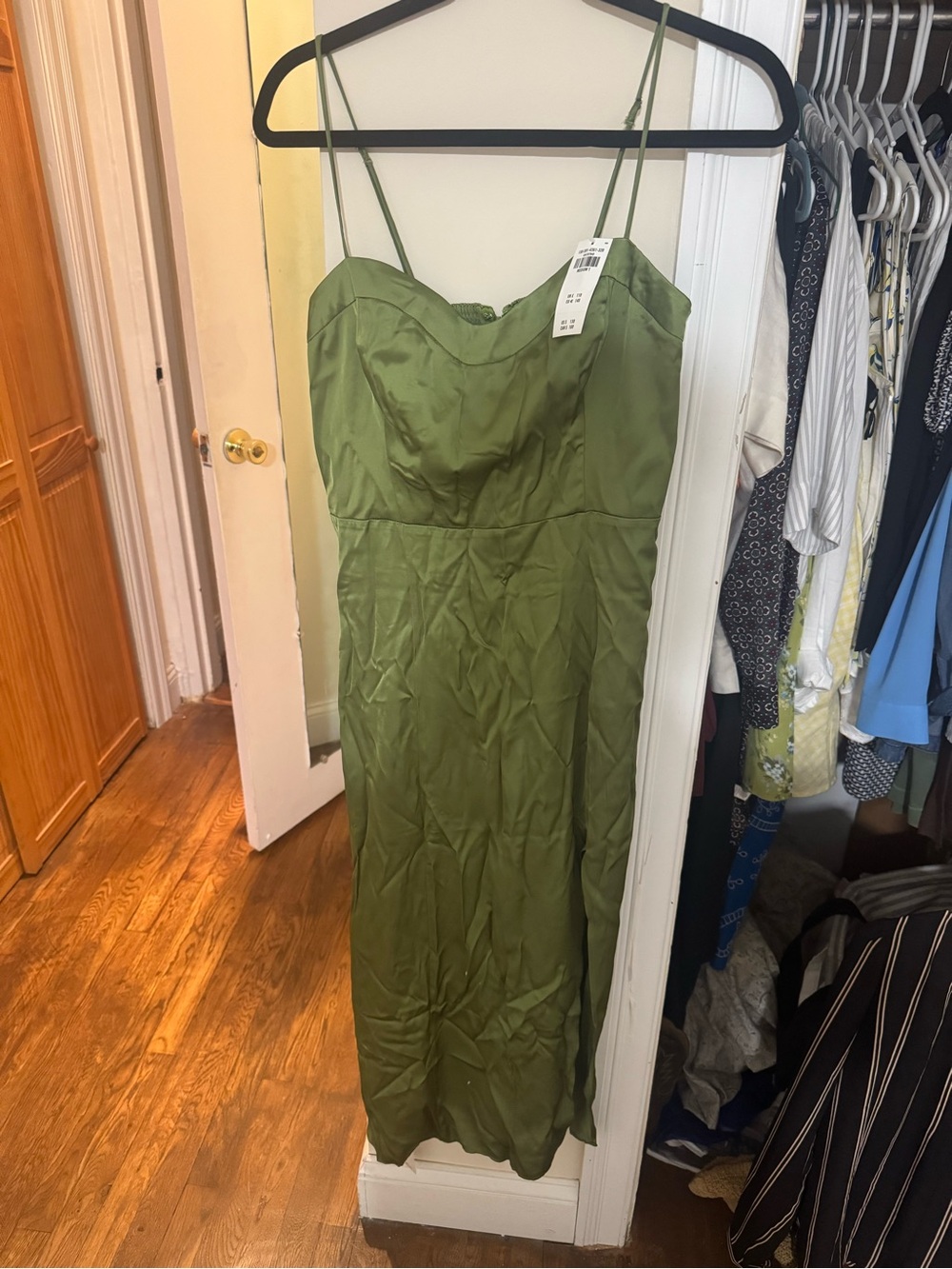 Abercrombie & Fitch Olive Green Satin Slip Midi Dress